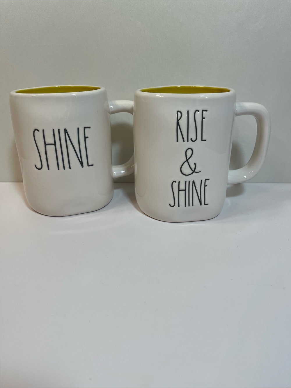 RAE DUNN Artisan Coffee / Tea Mug Cup Lot Of 2 Ceramic White Yellow NWOT 16oz